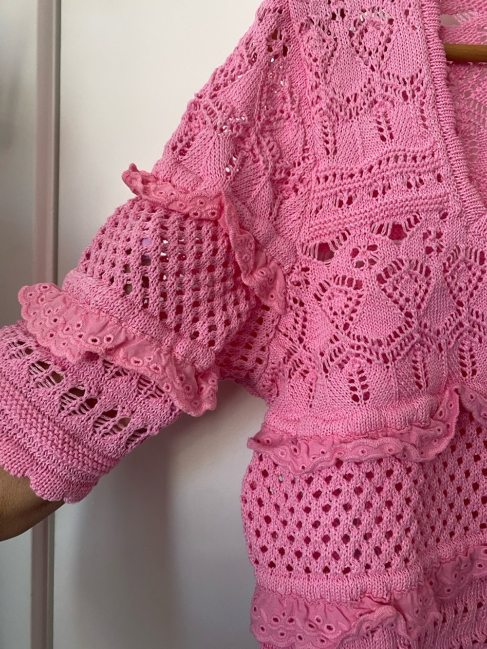 ZARA Pink Crochet Button-Up Short Sleeve Cardigan NWT! 🩷✨ - Picture 6 of 7